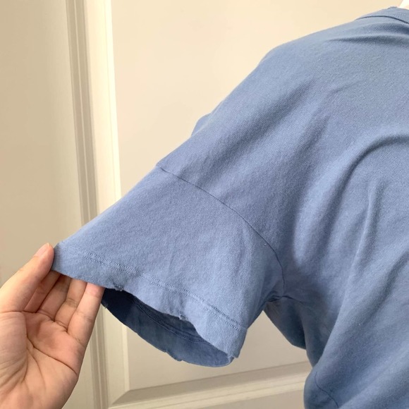 3/$15 NEW Marika Distressed V-neck 100% Cotton Tee Light Blue - Picture 3 of 8